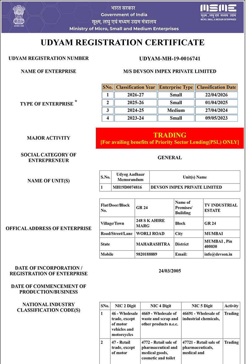 Bulk Drug Certificate